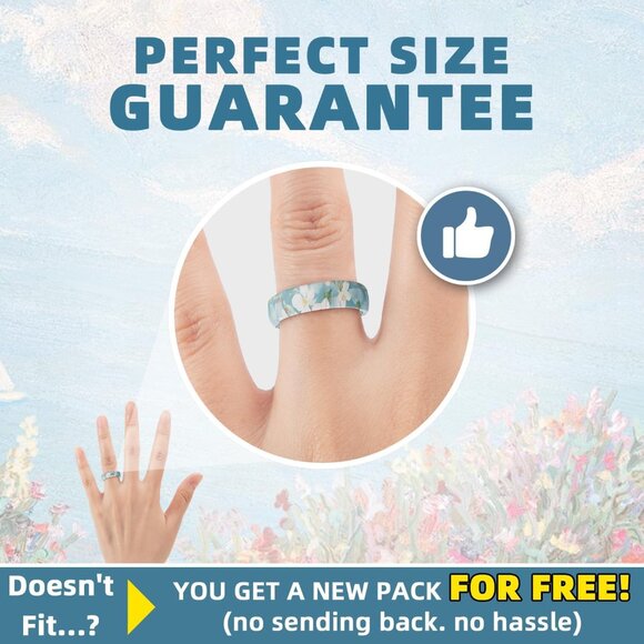 Women's Silicone Statement Rings, 5.2mm Wide 2mm Thick Rubber Printed Floral Wed - Picture 5 of 6